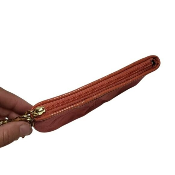 Coach Signature Wristlet Purse Bag Clutch Melon Orange Coral Pink Women's OS - Picture 10 of 13